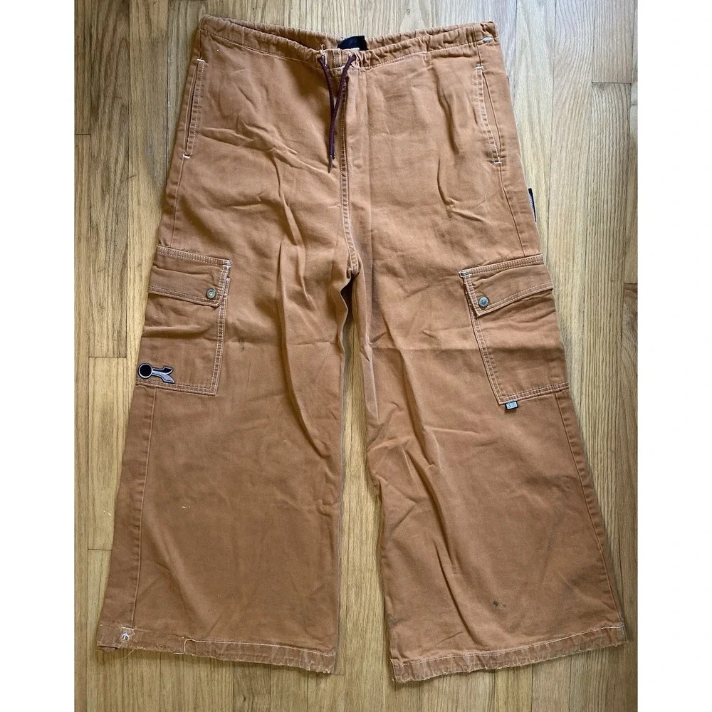 Vintage 90s Kikwear Baggy Wide Leg Cargo Pants - Brown Rave Skater Y2K